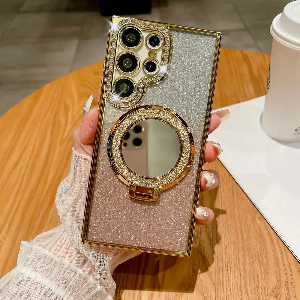 Glitter Mirror Magnetic Ring Holder Case for Samsung with Magsafe